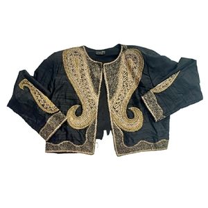 Vintage Black Silk Embellished Bolero/Crop Jacket